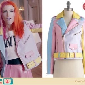 UNIF pastel moto faux leather jacket size large as seen on Hayley Williams